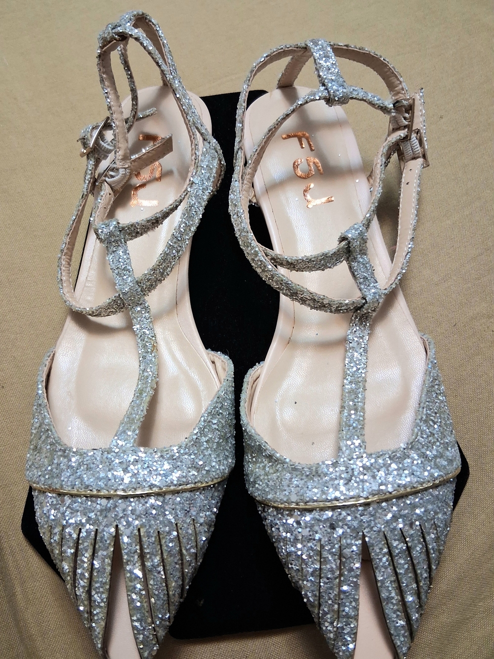 NIB FSJ Women's Handcrafted Silver Glitter Wedding Flats Shoes Sz 11